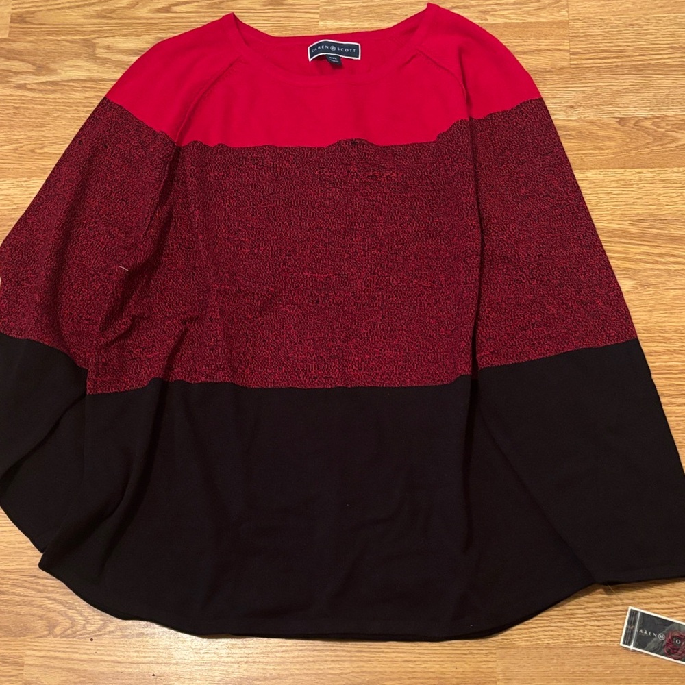 Karen Scott Bold Red and Black Colorblock Sweater